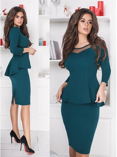 New Arrival Sexy Sheath O-Neck Mesh Patchwork Above Knee